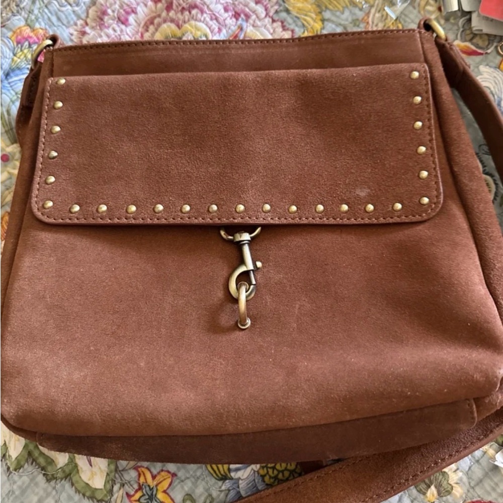 Brown Suede Crossbody with Stud Accents